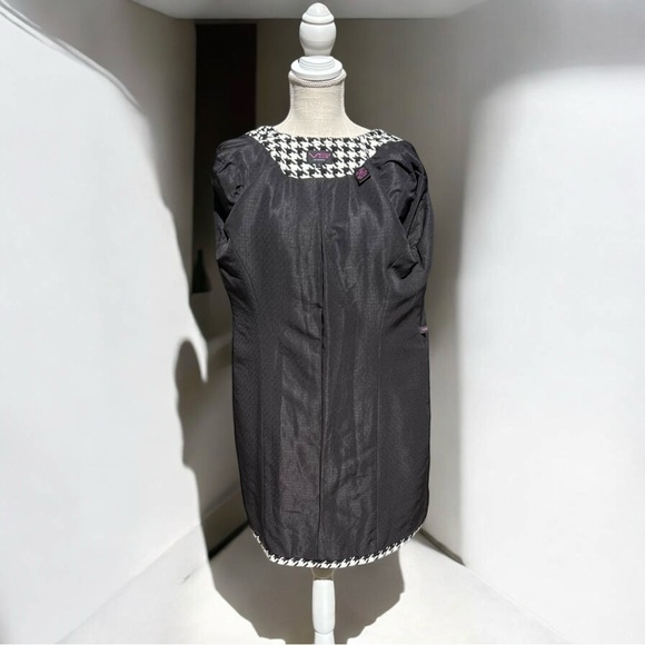 🌻VS2 By Vakko B&W Houndstooth Vegan Leather Trim Open Jacket Coat Size 4 - Picture 9 of 11